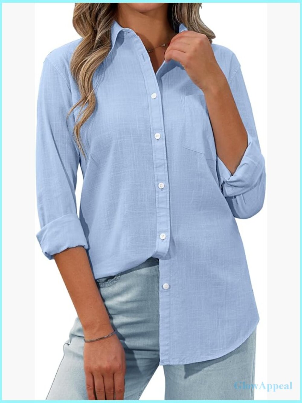 Button Down Shirt Linen Long Sleeve Collared Blouse